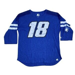 Kyle Busch T-Shirt Starter‎ Womens Medium 3/4 Sleeve Scoop Neck Royal White NWT